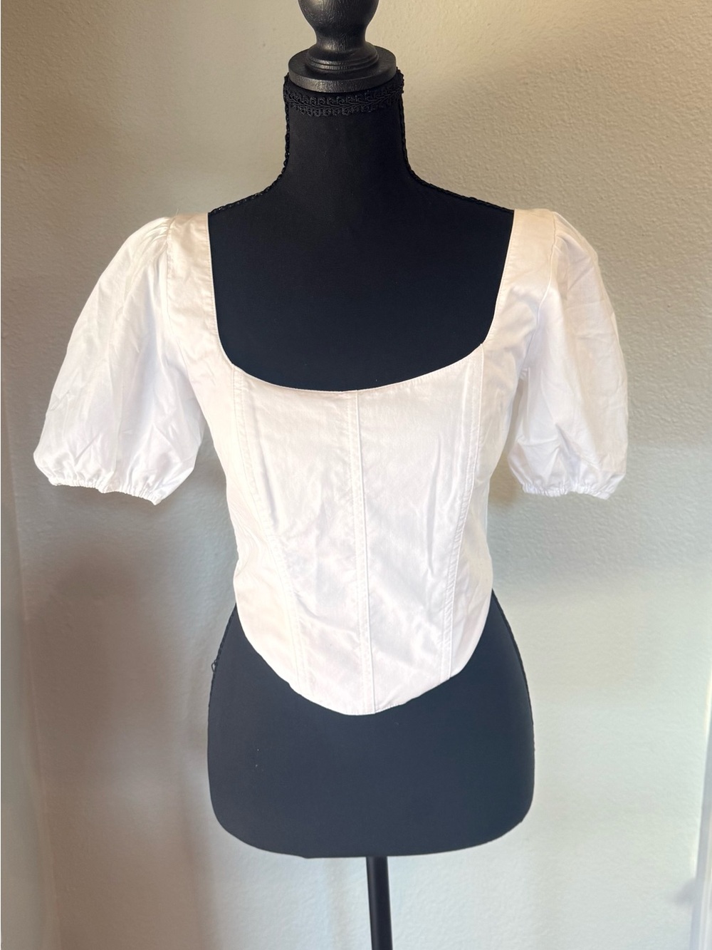 Abercrombie & Fitch White Puff Sleeve Corset Crop Top